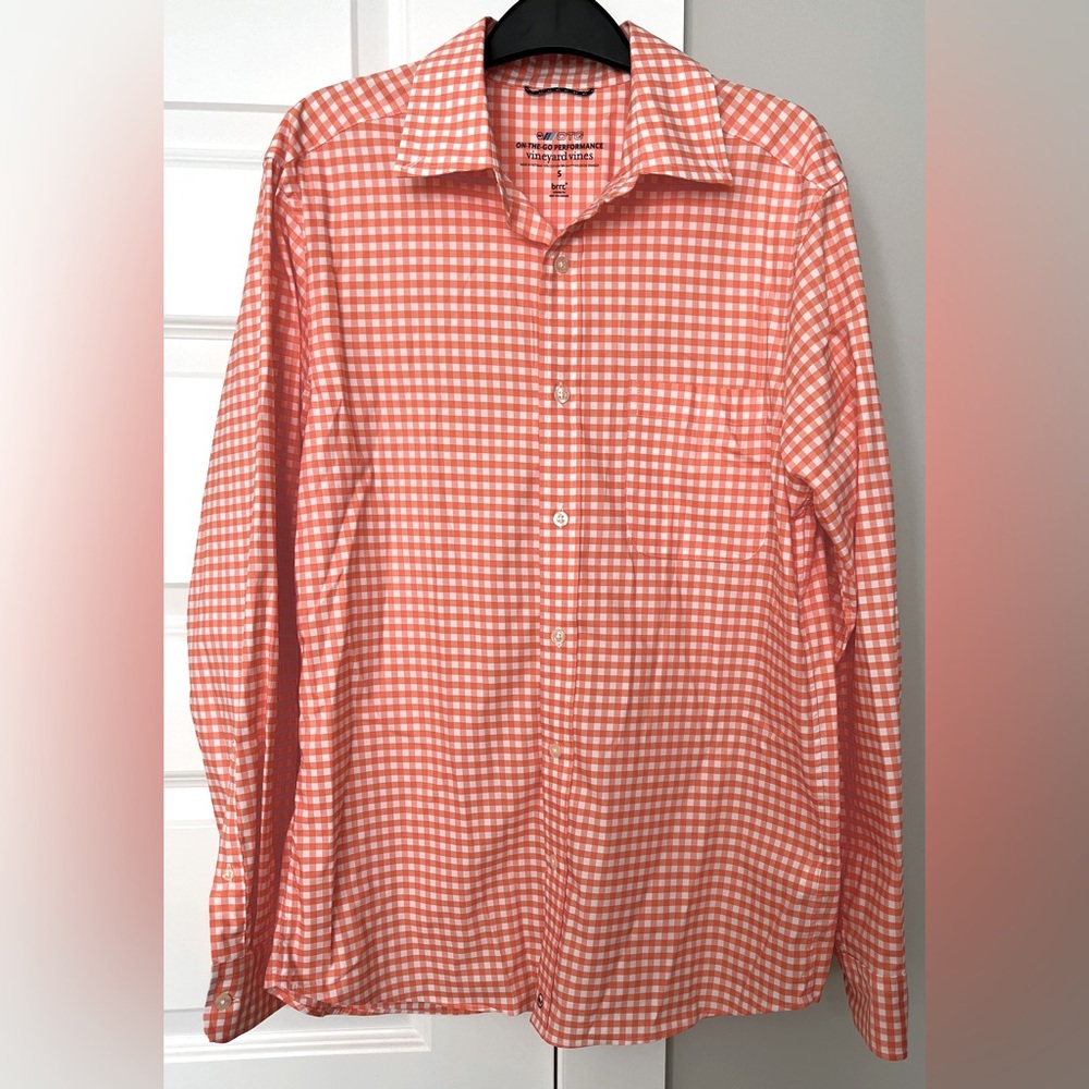 EUC Vineyard Vines Men's Orange Checkered Shirt